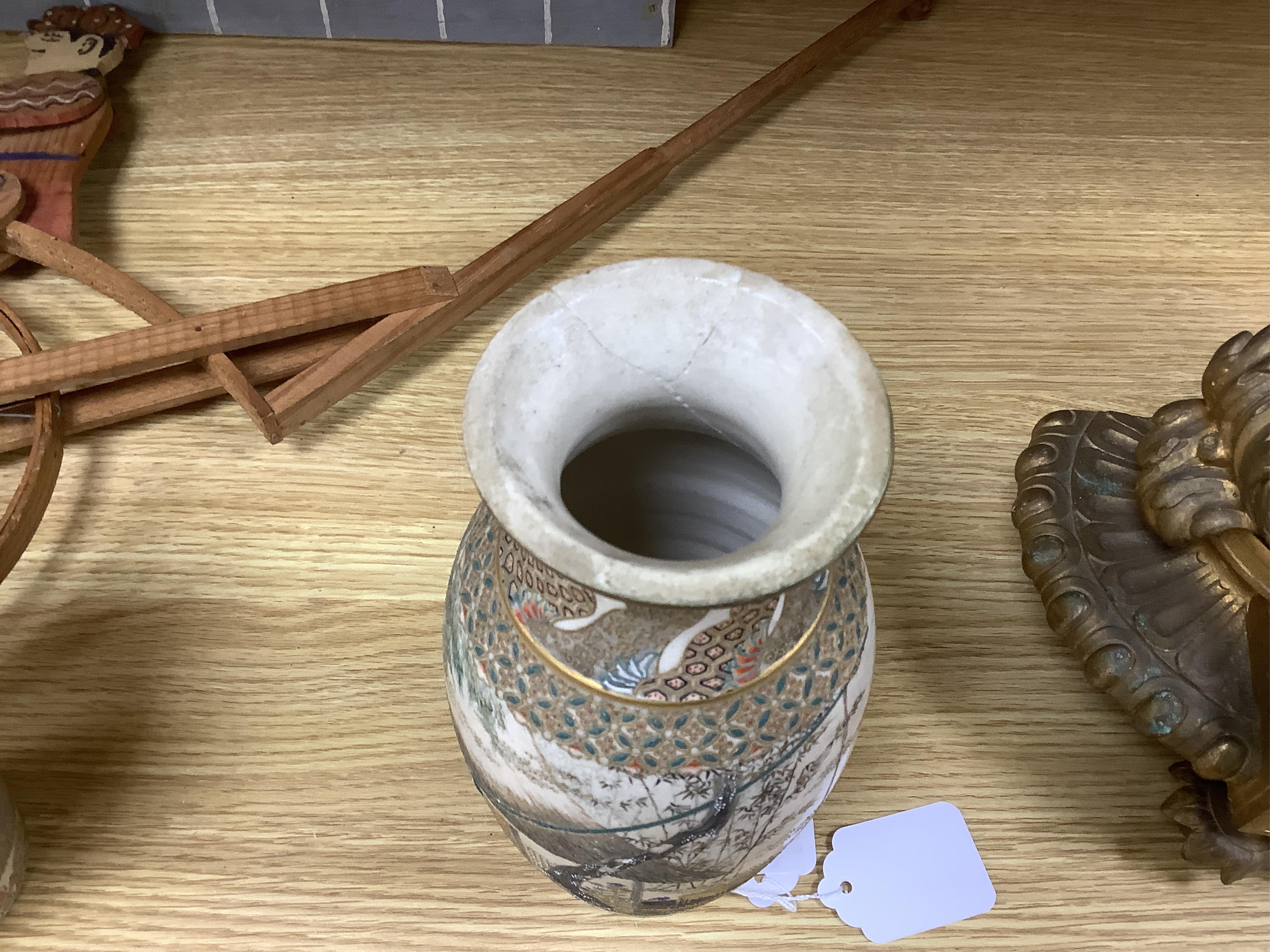 A pair of Japanese Satsuma vases,Meiji period, signed, 23cm